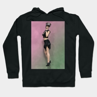 Steampunk lady posing on reflective background Hoodie